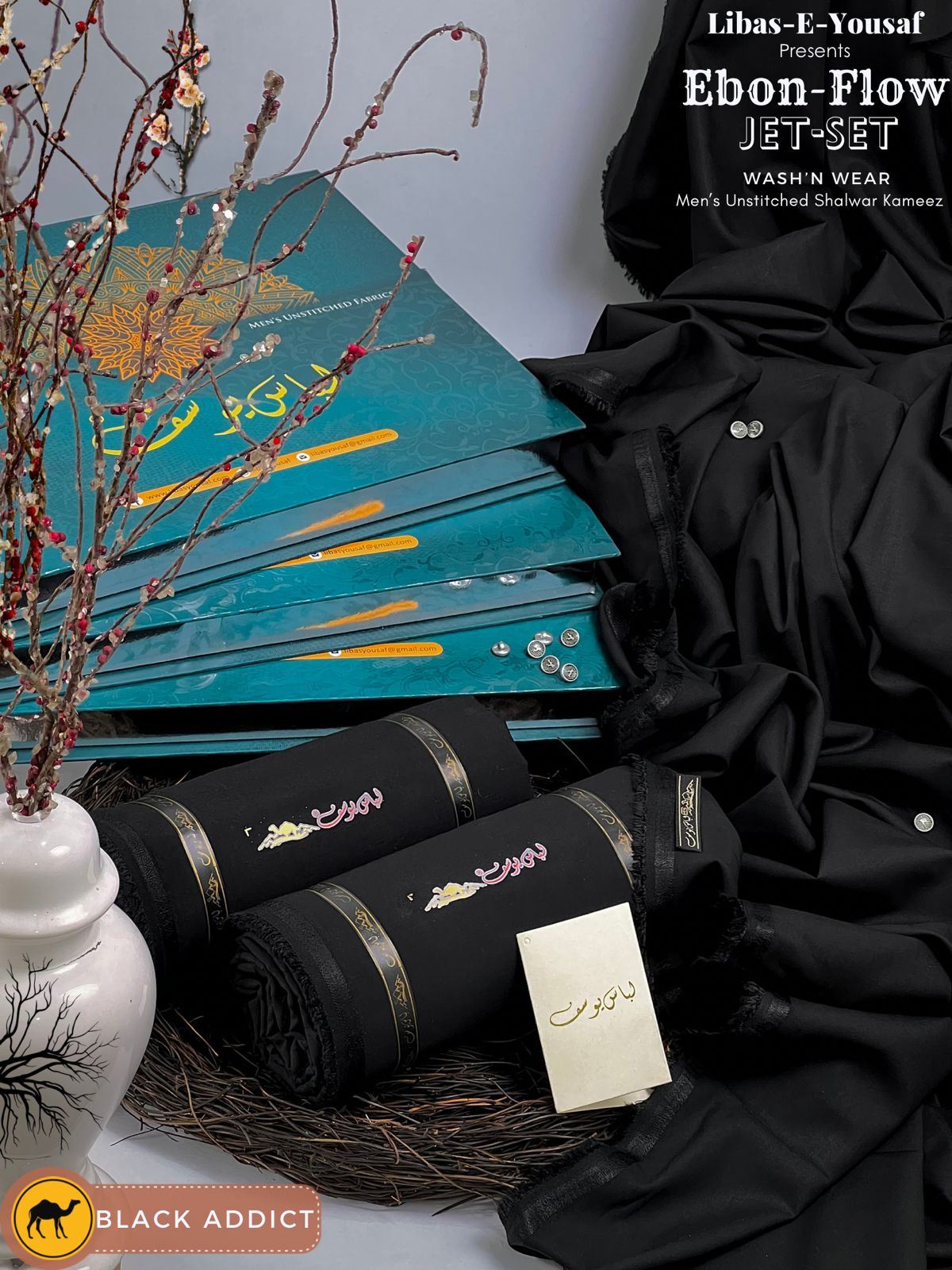 Libas-E-Yousaf EBON FLOW Luxury BLACK Wash & Wear