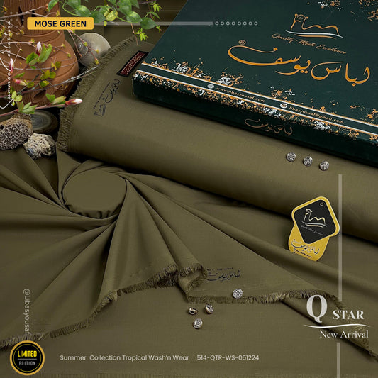 Q Star Wash & Wear Summer ( Unstitched ) ( MOSS GREEN )