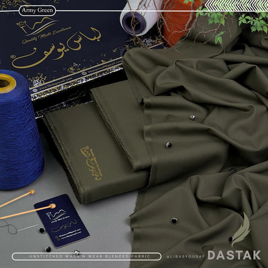 DASTAK - LUXURIOUS WASH'N WEAR - UNSTITCHED - ARMY GREEN