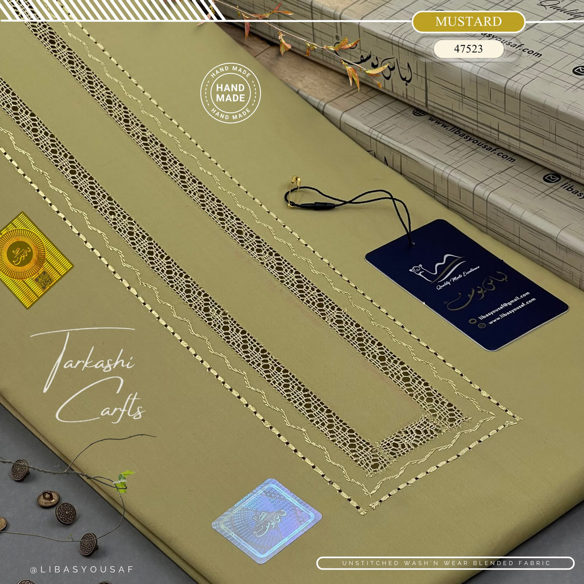 Tarkashi Four Seasons Wash'n Wear | Crafted by Libas e Yousaf | Mustard - 47523