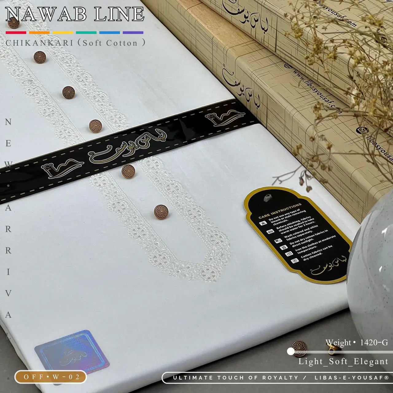 NAWAB LINE – CHIKANKARI | Libas-e-Yousaf - Soft Cotton | Off White 02