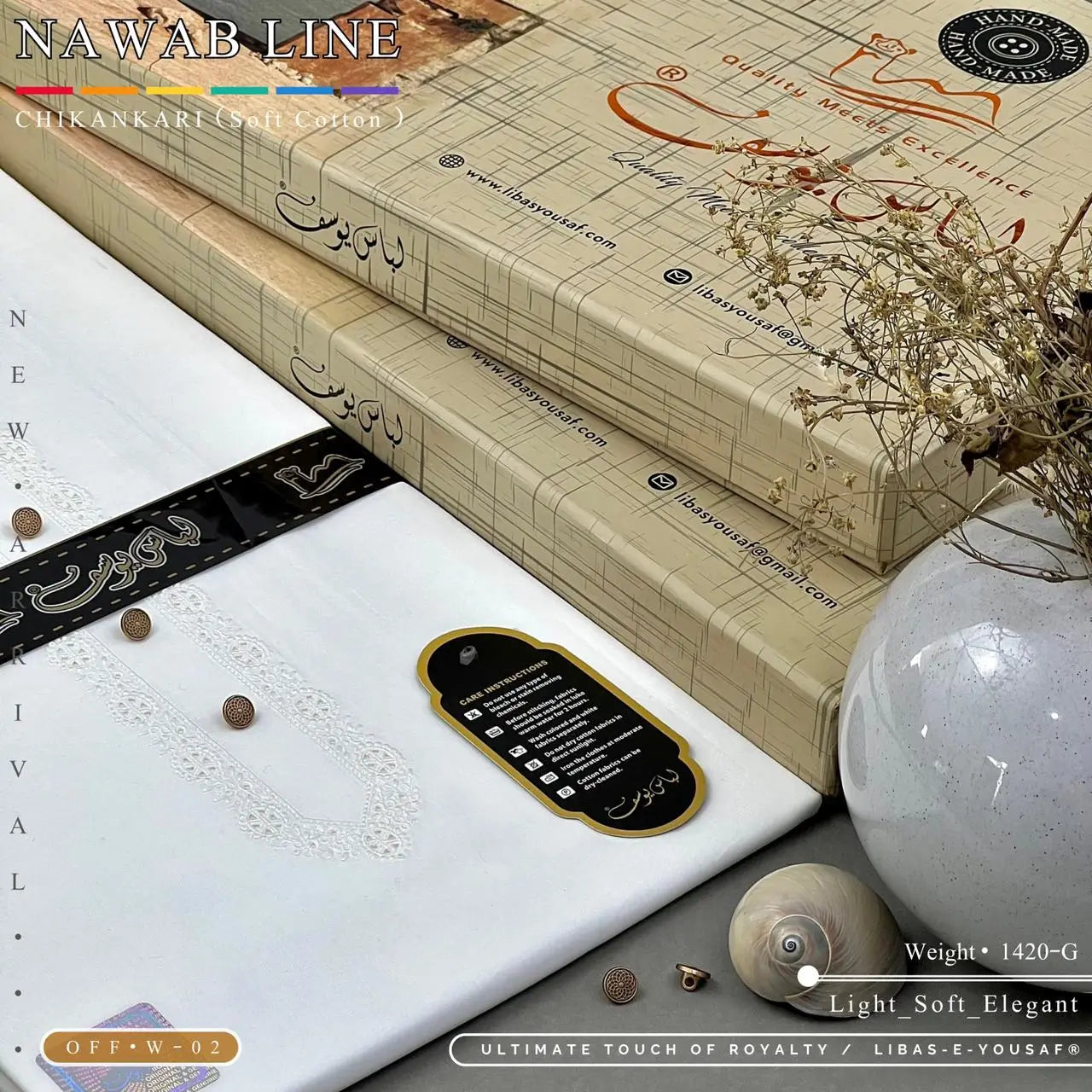 NAWAB LINE – CHIKANKARI | Libas-e-Yousaf - Soft Cotton | Off White 02