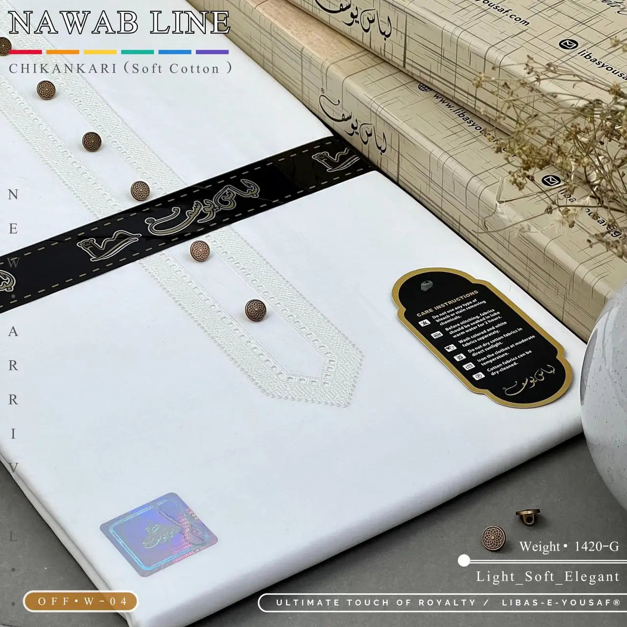 NAWAB LINE – CHIKANKARI | Libas-e-Yousaf - Soft Cotton | Off White 04