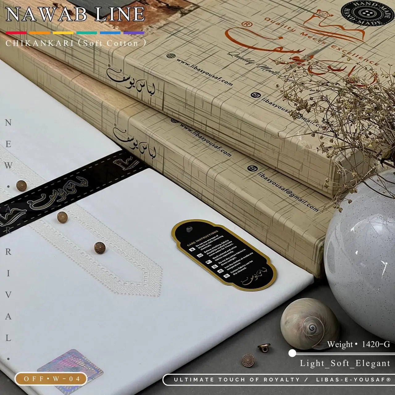 NAWAB LINE – CHIKANKARI | Libas-e-Yousaf - Soft Cotton | Off White 04