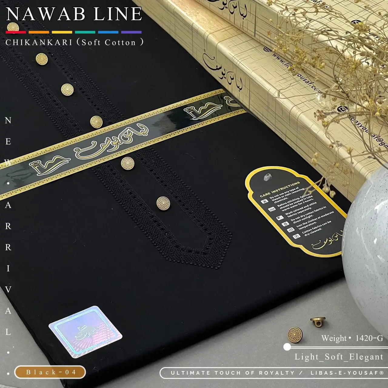 NAWAB LINE – CHIKANKARI | Libas-e-Yousaf - Soft Cotton | Black 04