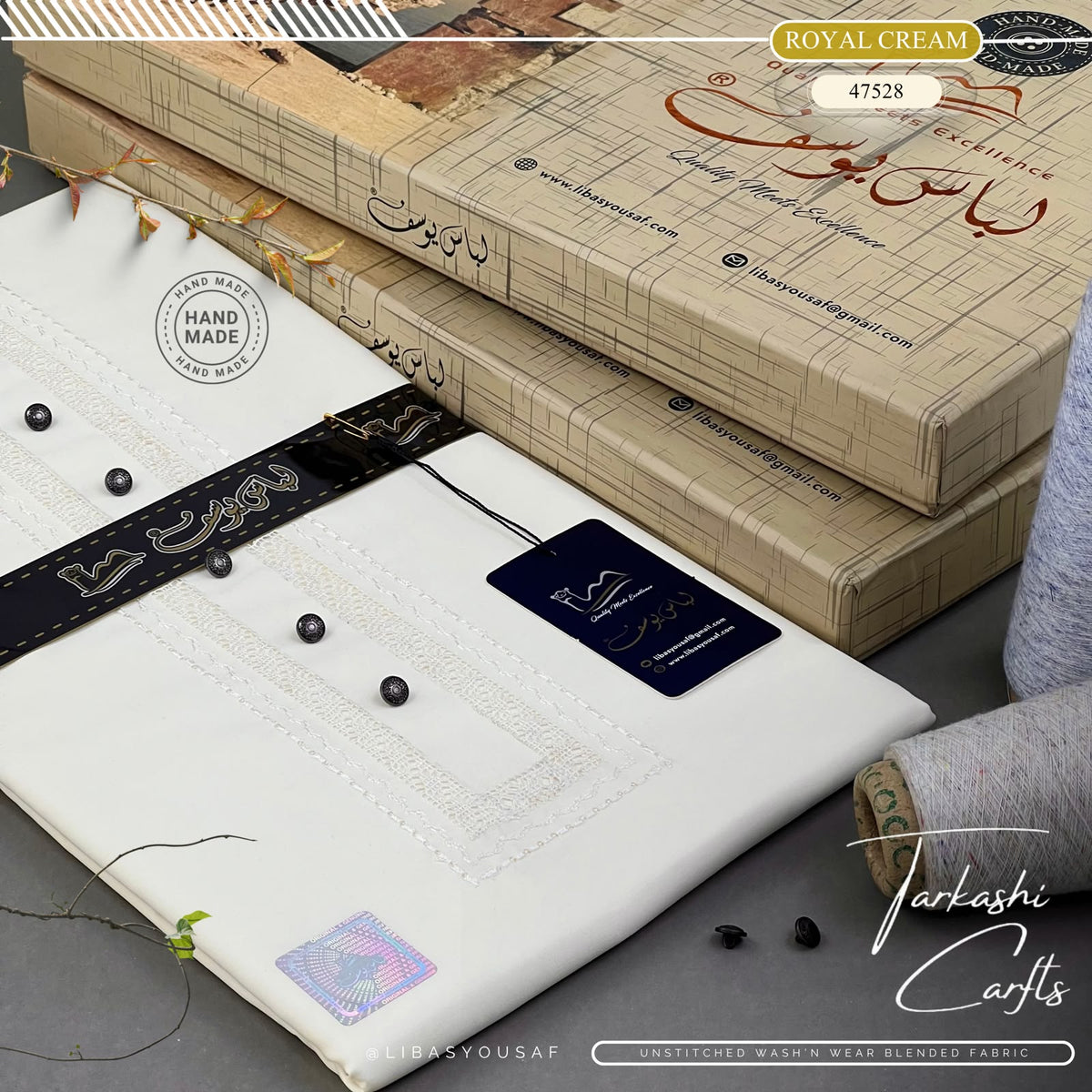 Tarkashi Four Seasons Wash'n Wear | Crafted by Libas e Yousaf | Royal Cream - 47528