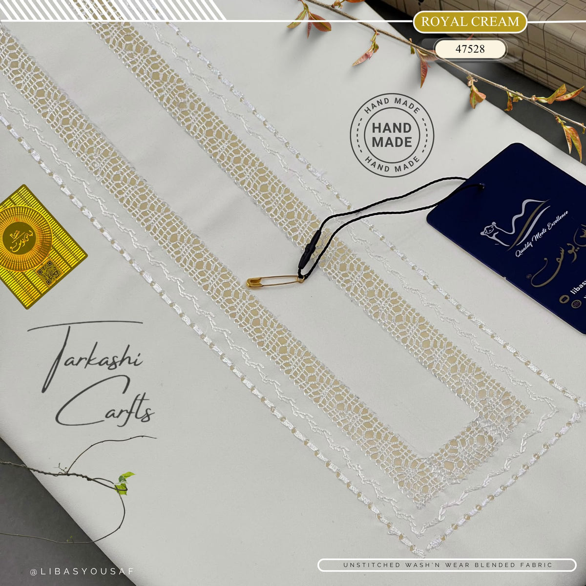 Tarkashi Four Seasons Wash'n Wear | Crafted by Libas e Yousaf | Royal Cream - 47528