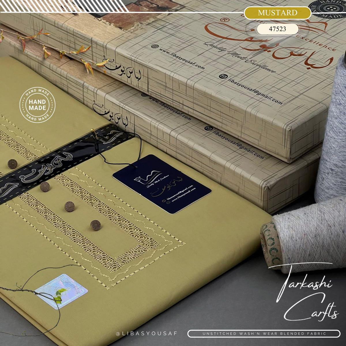 Tarkashi Four Seasons Wash'n Wear | Crafted by Libas e Yousaf | Mustard - 47523