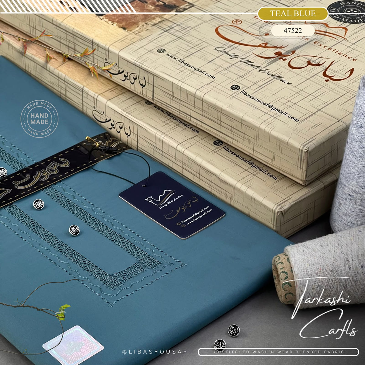 Tarkashi Four Seasons Wash'n Wear | Crafted by Libas e Yousaf | Teal Blue - 47522