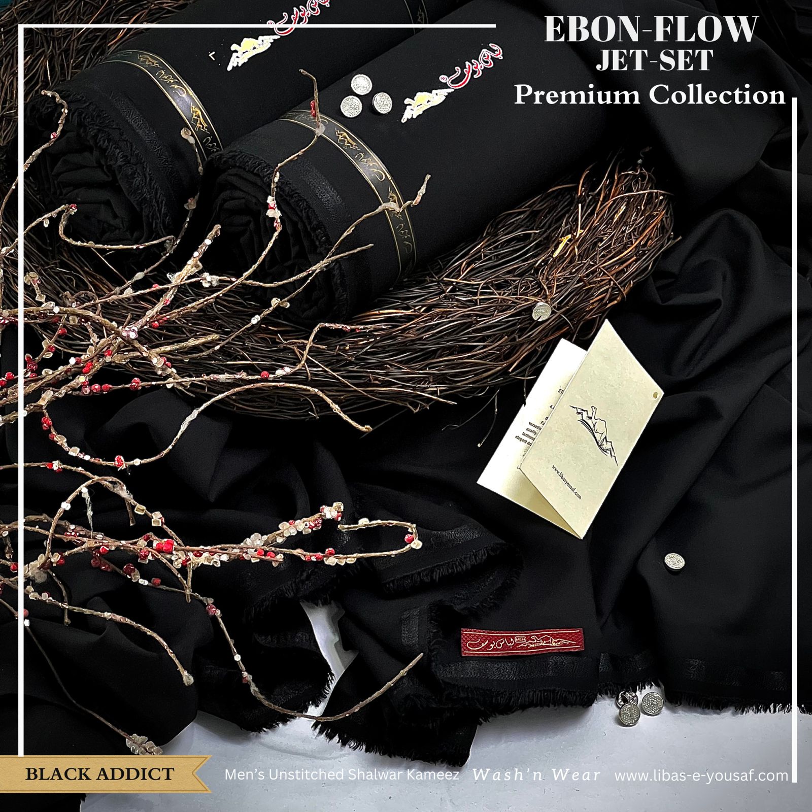 Libas-E-Yousaf EBON FLOW  Luxury BLACK Wash & Wear